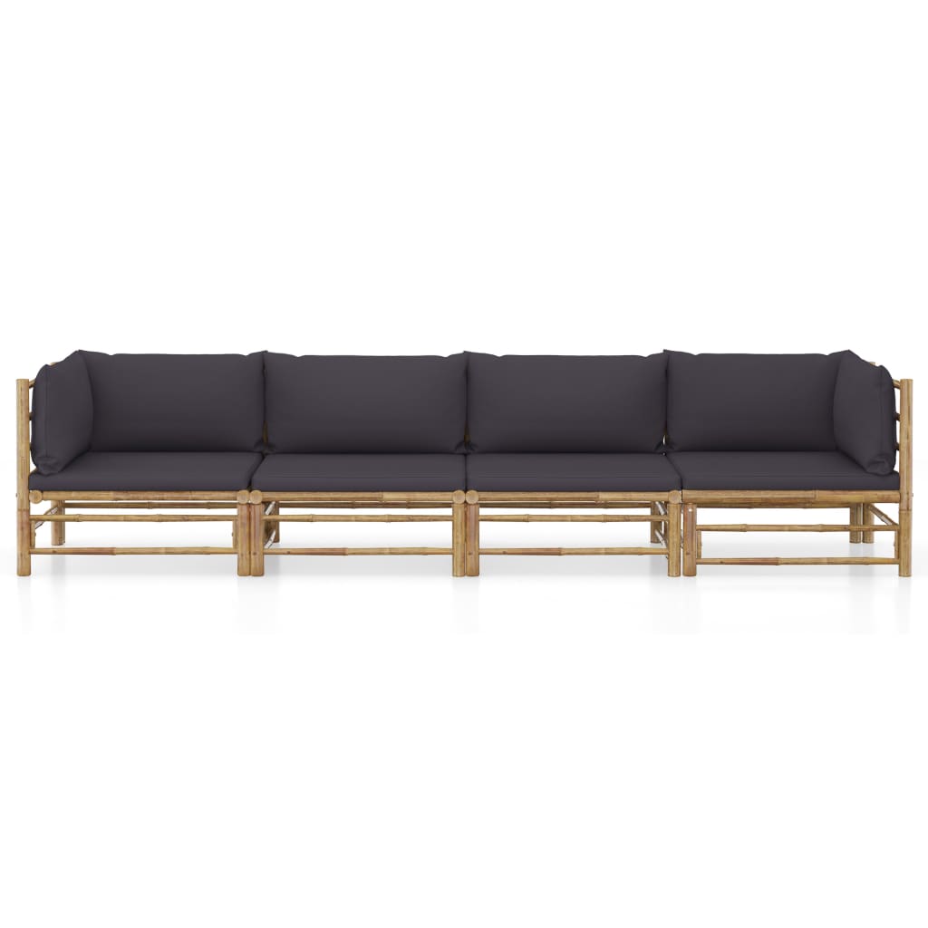 Set Divani da Giardino 4 pz con Cuscini Grigio Scuro in Bambù | homemem39