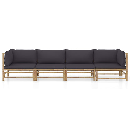 Set Divani da Giardino 4 pz con Cuscini Grigio Scuro in Bambù | homemem39
