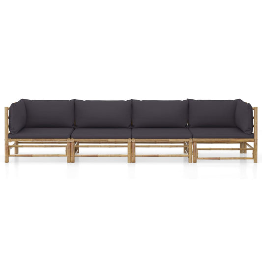 Set Divani da Giardino 4 pz con Cuscini Grigio Scuro in Bambù | homemem39