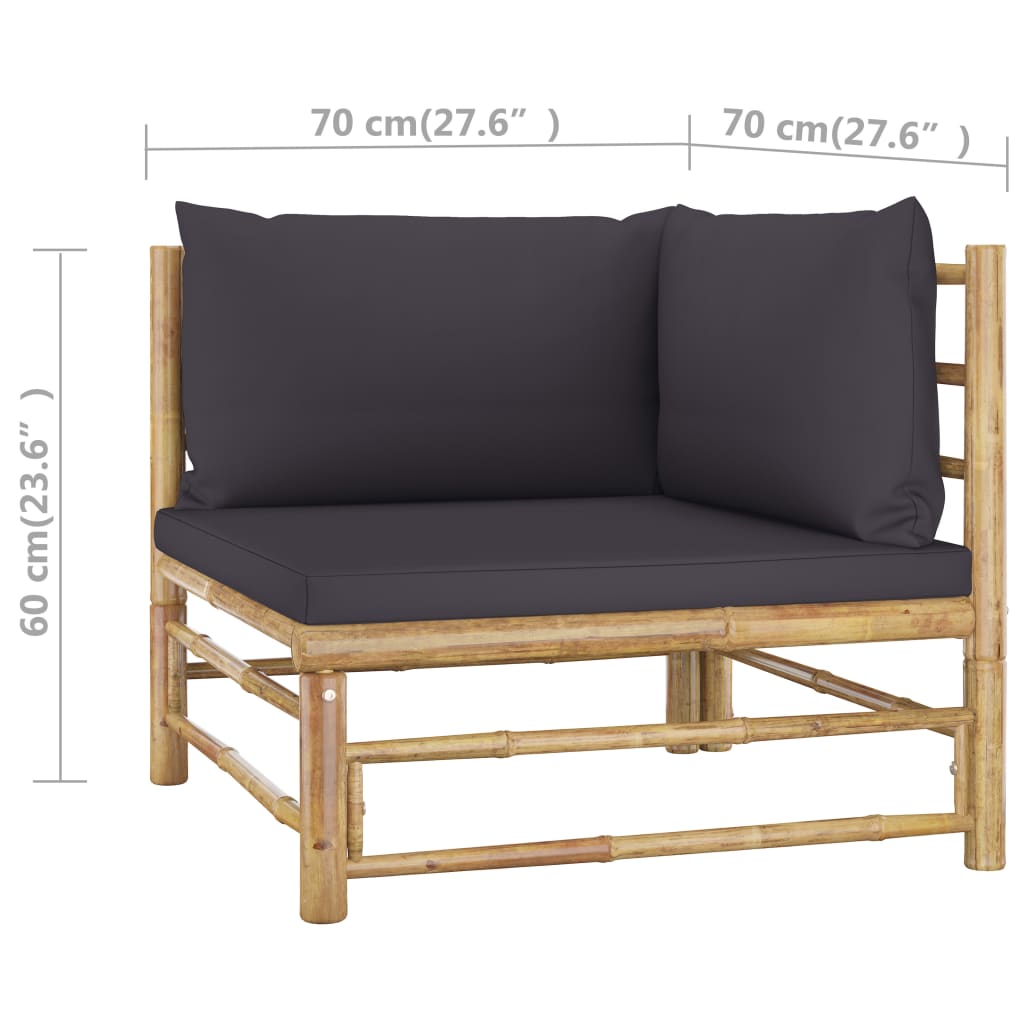 Set Divani da Giardino 4 pz con Cuscini Grigio Scuro in Bambù | homemem39