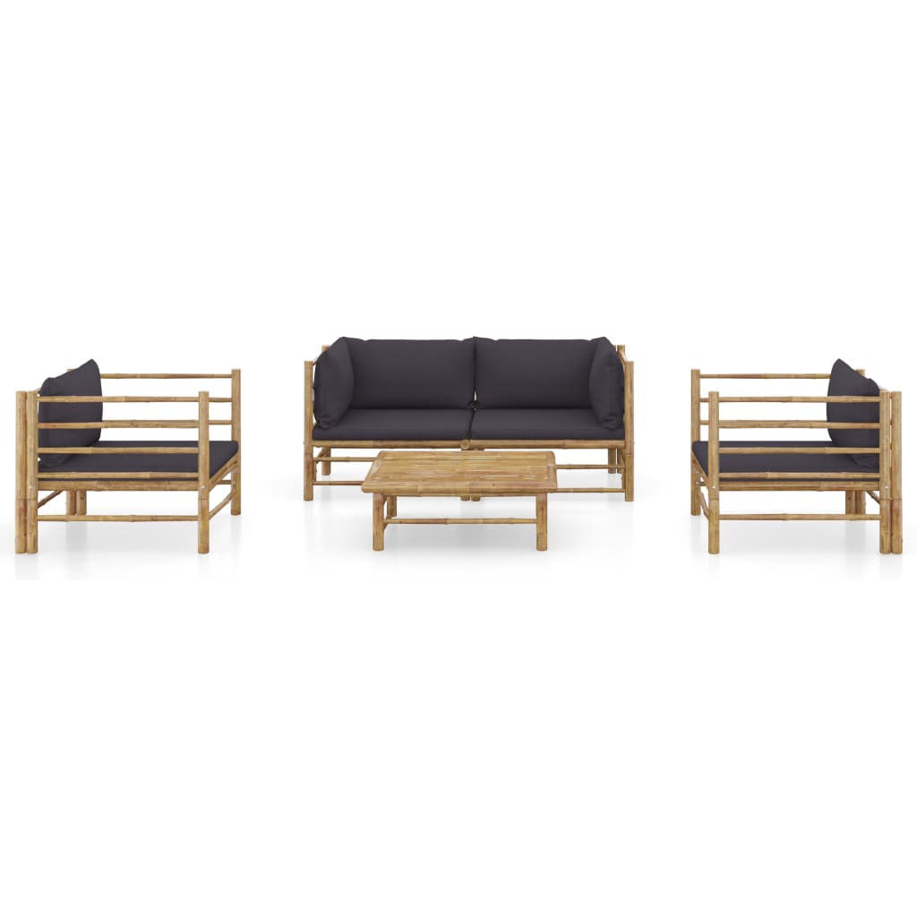 Set Salotto da Giardino 5pz con Cuscini Grigio Scuro Bambù - homemem39