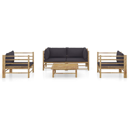 Set Salotto da Giardino 5pz con Cuscini Grigio Scuro Bambù - homemem39