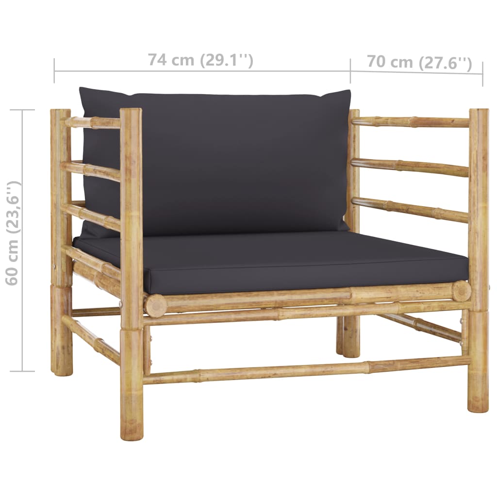 Set Salotto da Giardino 5pz con Cuscini Grigio Scuro Bambù - homemem39