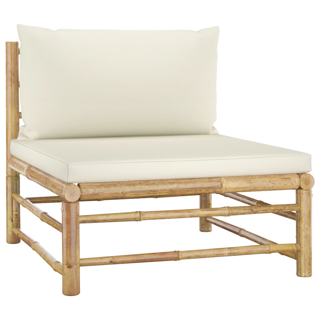 Set Salotto da Giardino 8pz con Cuscini Bianco Crema in Bambù | homemem39