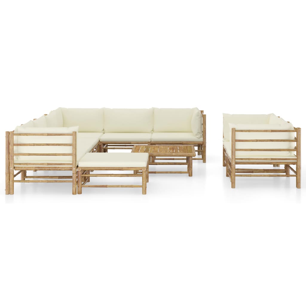 Set Salotto da Giardino 10pz con Cuscini Bianco Crema in Bambù - homemem39