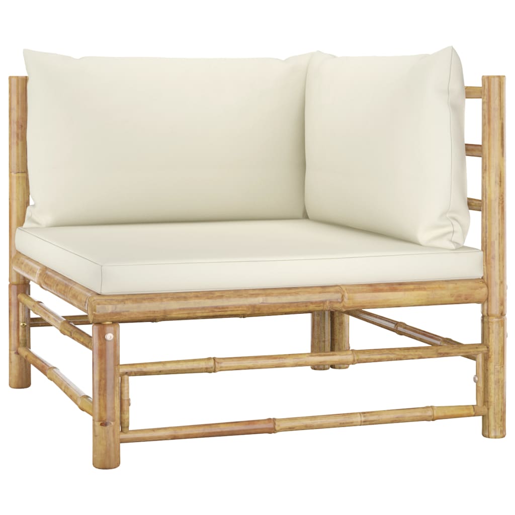 Set Salotto da Giardino 10pz con Cuscini Bianco Crema in Bambù | homemem39
