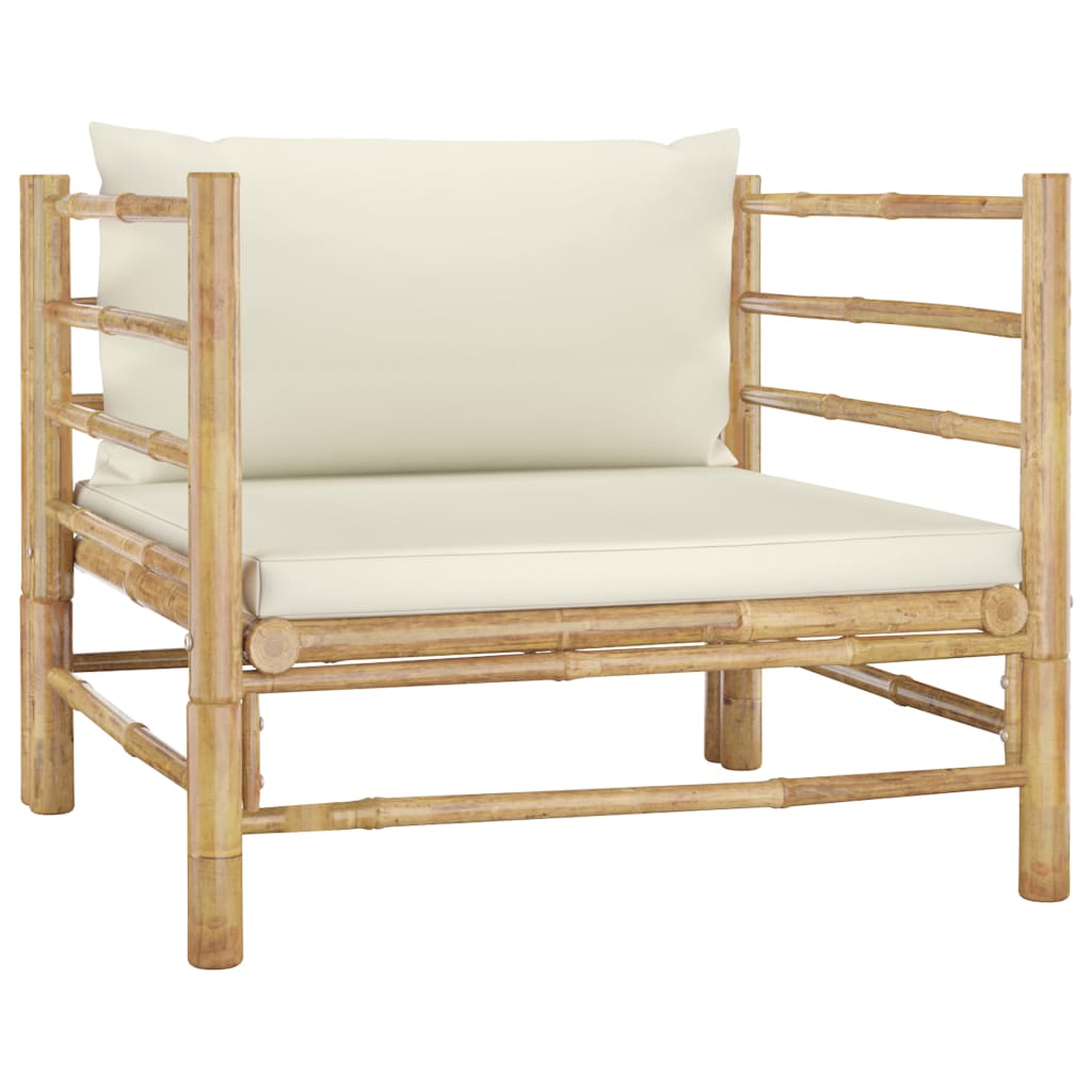 Set Salotto da Giardino 12pz con Cuscini Bianco Crema in Bambù | homemem39