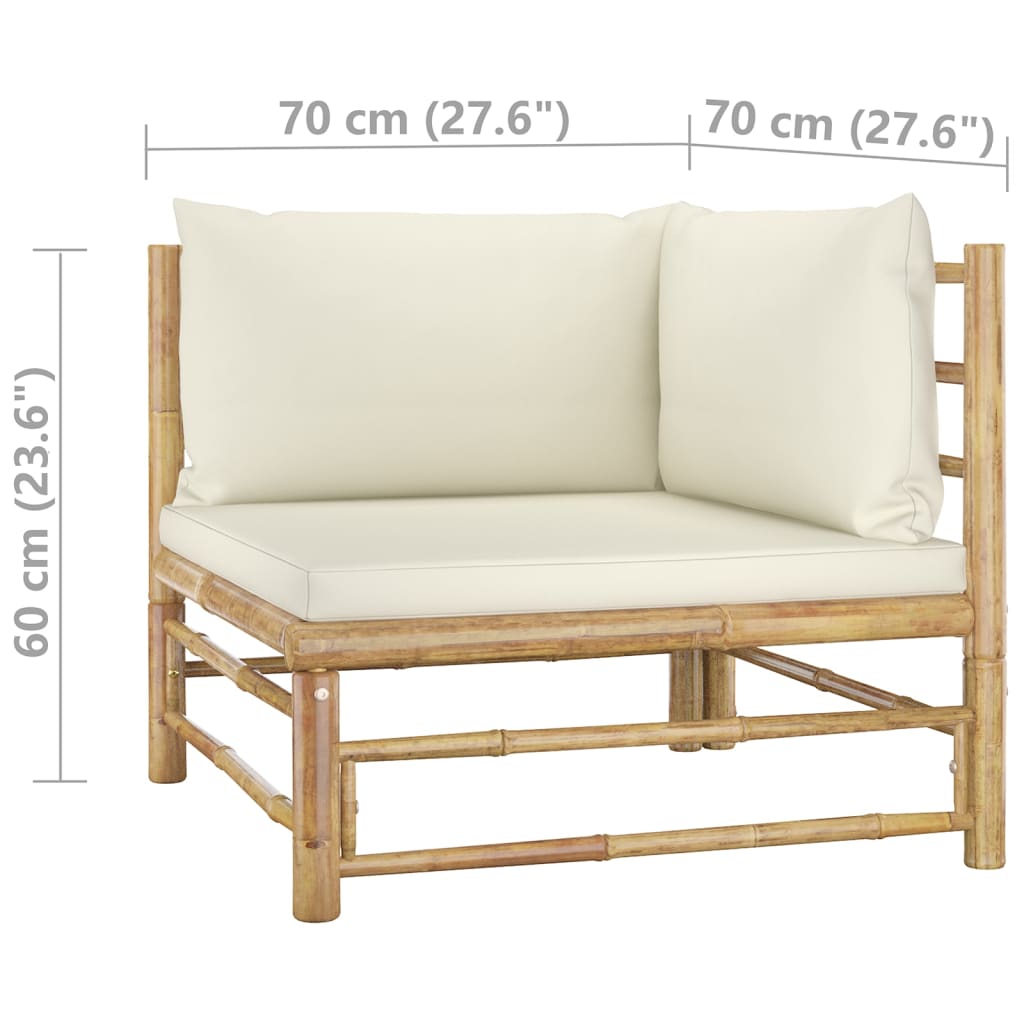 Set Divani da Giardino 7 pz con Cuscini Bianco Crema in Bambù | homemem39