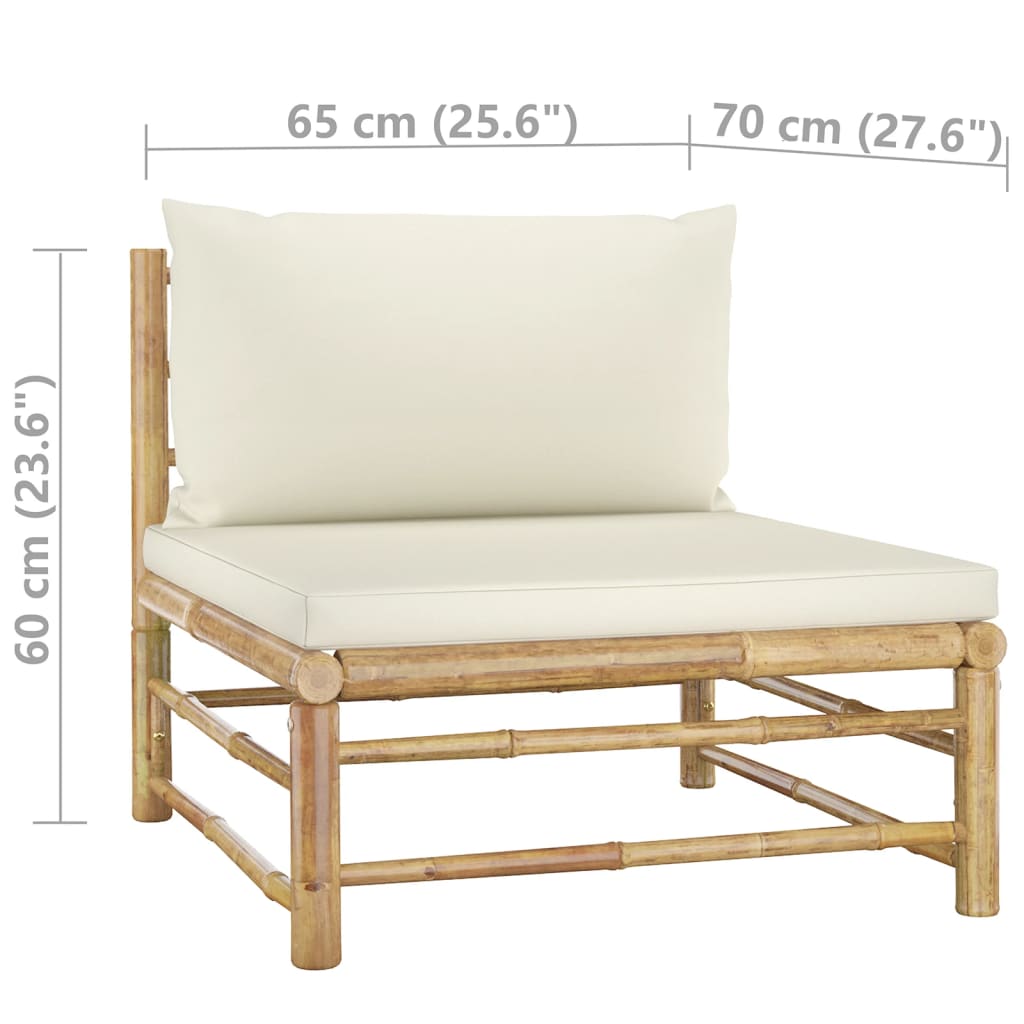 Set Divani da Giardino 6 pz con Cuscini Bianco Crema in Bambù | homemem39