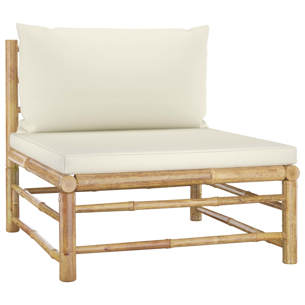 Set Salotto da Giardino 5pz con Cuscini Bianco Crema in Bambù | homemem39