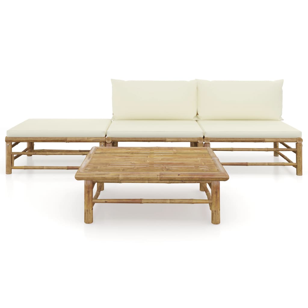 Set Divani da Giardino 4 pz con Cuscini Bianco Crema in Bambù | homemem39