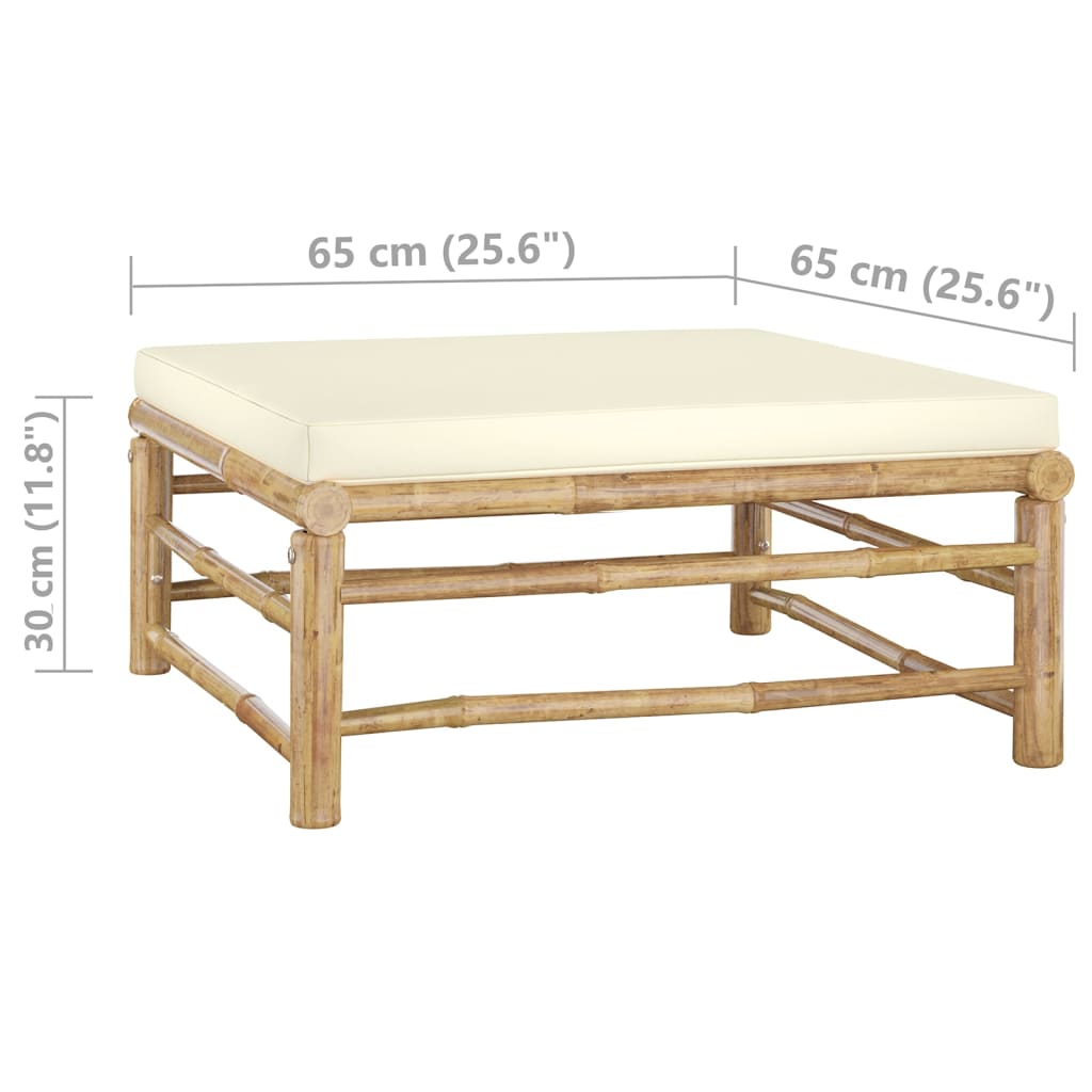 Set Divani da Giardino 3 pz con Cuscini Bianco Crema in Bambù | homemem39