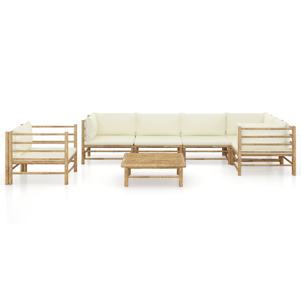 Set Divani da Giardino 7 pz con Cuscini Bianco Crema in Bambù - homemem39