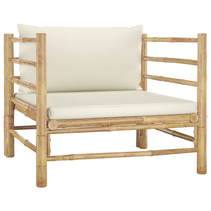 Set Divani da Giardino 7 pz con Cuscini Bianco Crema in Bambù | homemem39