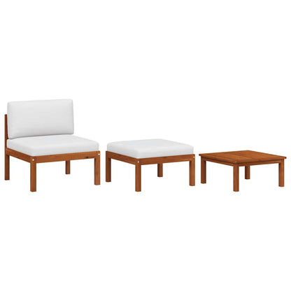 Set da giardino 3 pezzi con cuscini in legno di acacia e corda