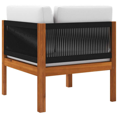 Divano angolare da giardino con cuscini in legno di acacia e corda