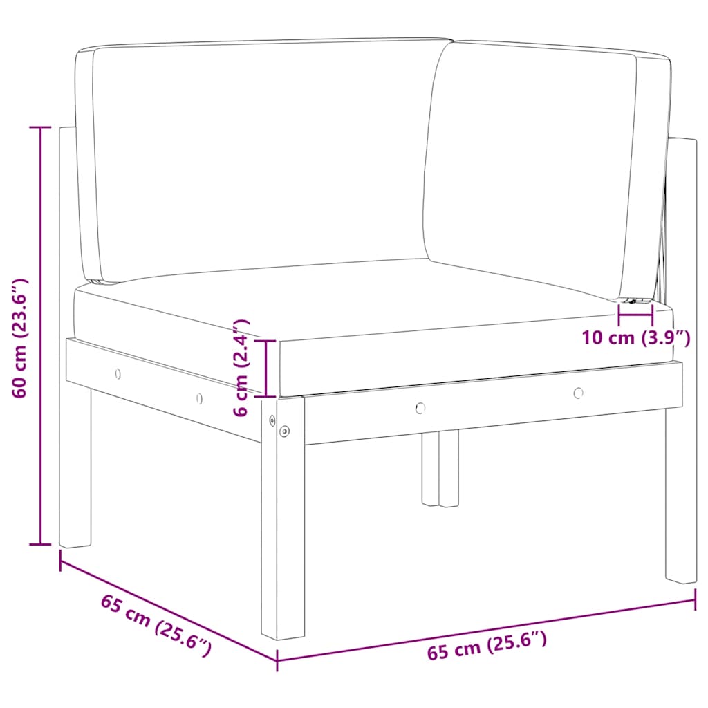 Divano angolare da giardino con cuscini in legno di acacia e corda