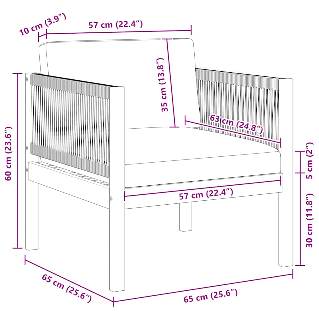 Sedia da Giardino con Cuscino in Legno Massello di Acacia