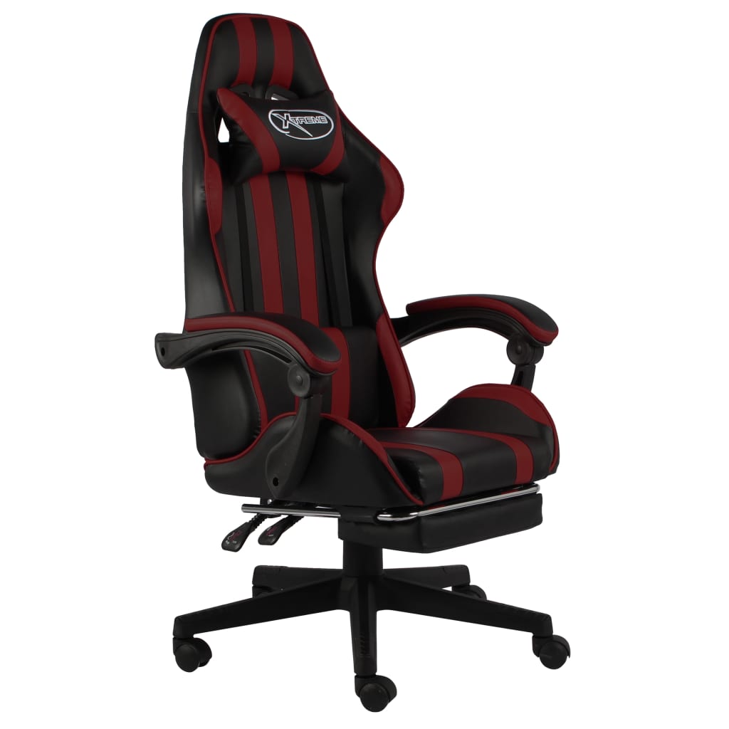 Sedia da Gaming con Poggiapiedi Nero e Rosso Vino in Similpelle - homemem39