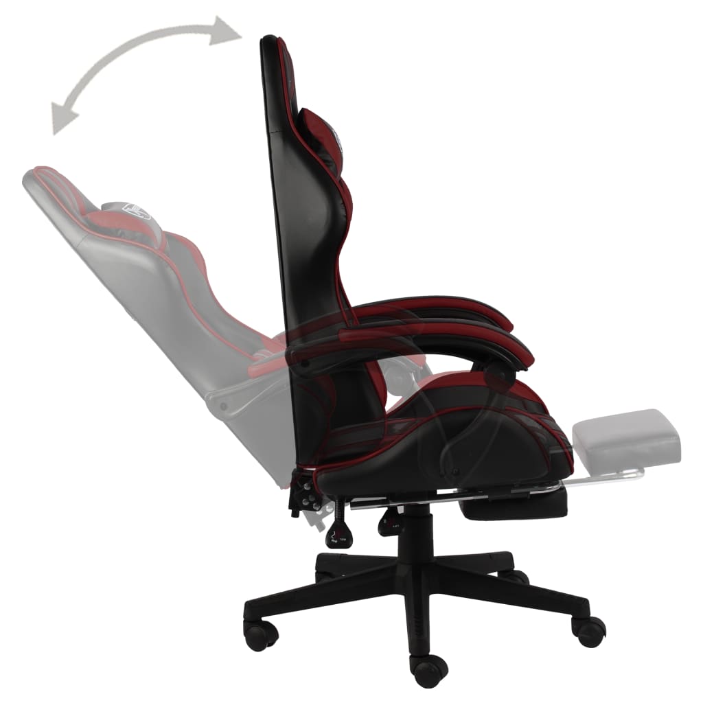 Sedia da Gaming con Poggiapiedi Nero e Rosso Vino in Similpelle - homemem39