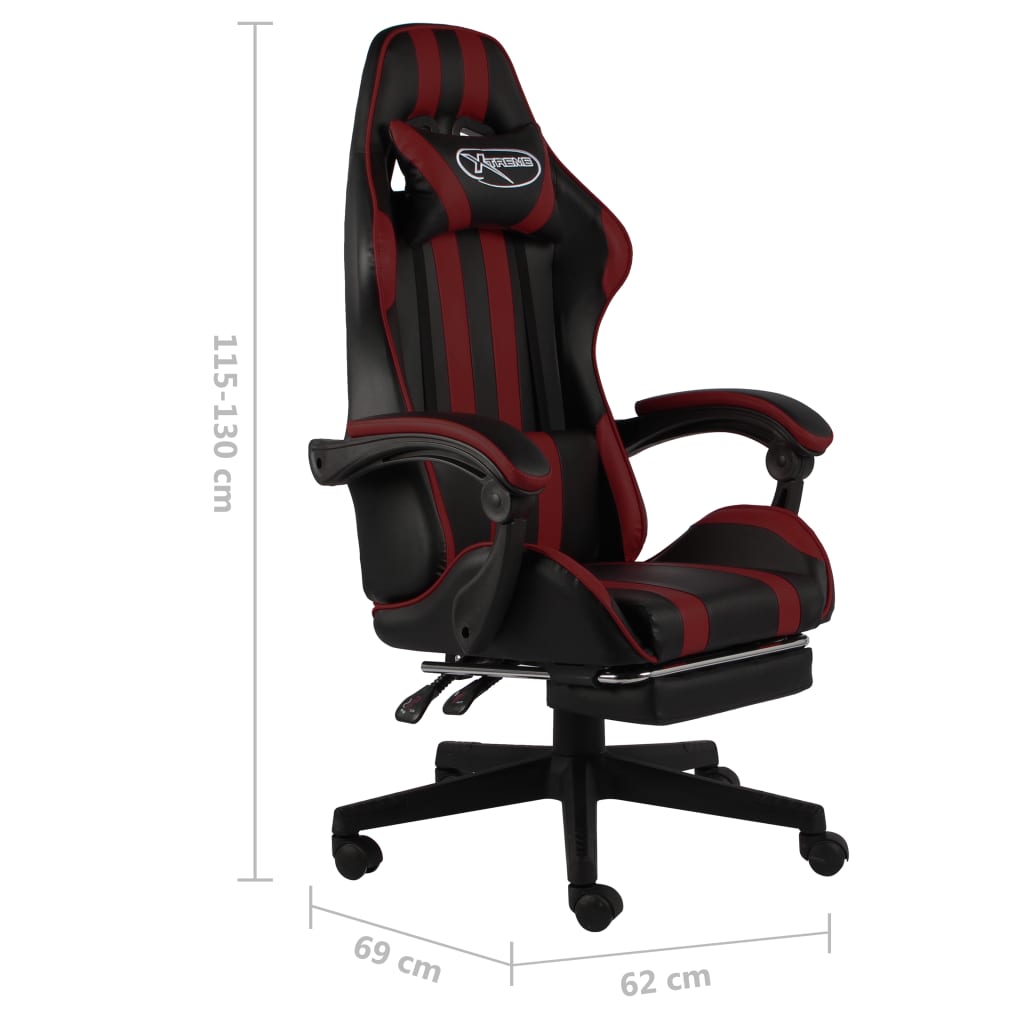 Sedia da Gaming con Poggiapiedi Nero e Rosso Vino in Similpelle - homemem39