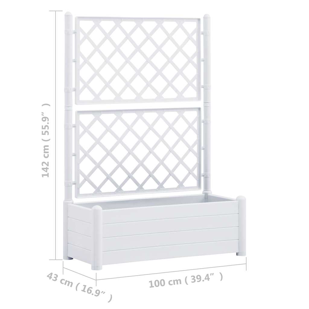 Fioriera da Giardino con Graticcio 100x43x142 cm PP Bianco - homemem39