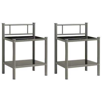 Comodini 2 pz Grigio e Nero in Metallo e Vetro - homemem39