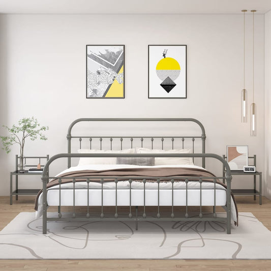 Comodini 2 pz Grigio e Nero in Metallo e Vetro - homemem39