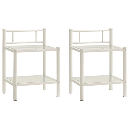 Comodini 2 pz in Metallo Bianco e Vetro Trasparente - homemem39