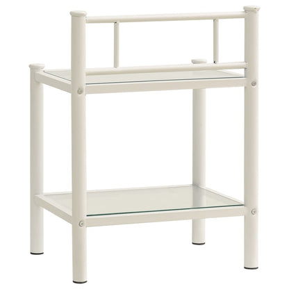 Comodini 2 pz in Metallo Bianco e Vetro Trasparente - homemem39