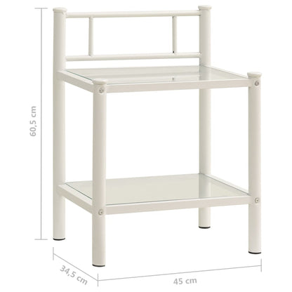 Comodini 2 pz in Metallo Bianco e Vetro Trasparente - homemem39