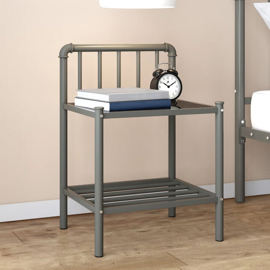 Comodino Grigio e Nero 45x34,5x62,5 cm in Metallo e Vetro - homemem39