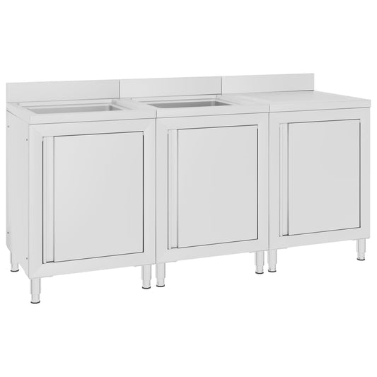 Mobiletto da Cucina con Lavandino in Acciaio Inox 180x60x96 cm - homemem39