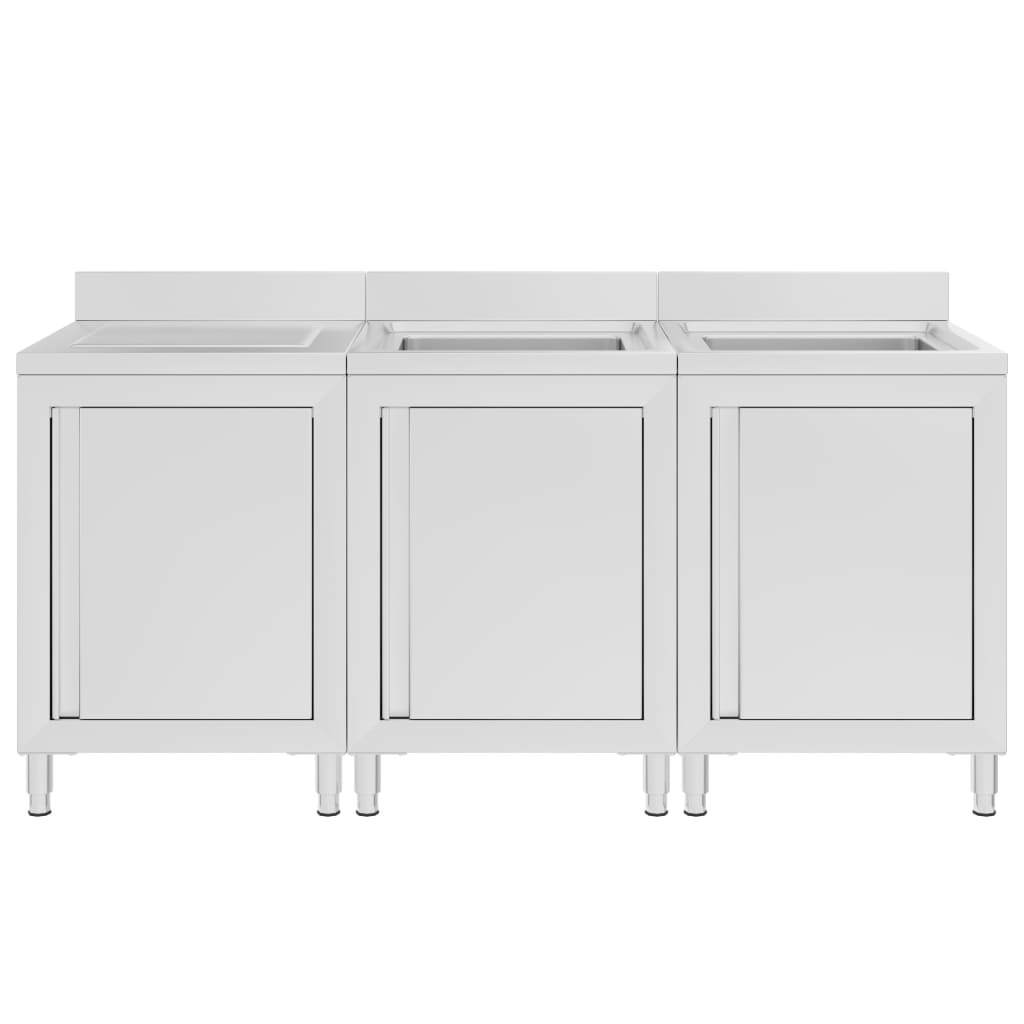 Mobiletto da Cucina con Lavandino in Acciaio Inox 180x60x96 cm - homemem39