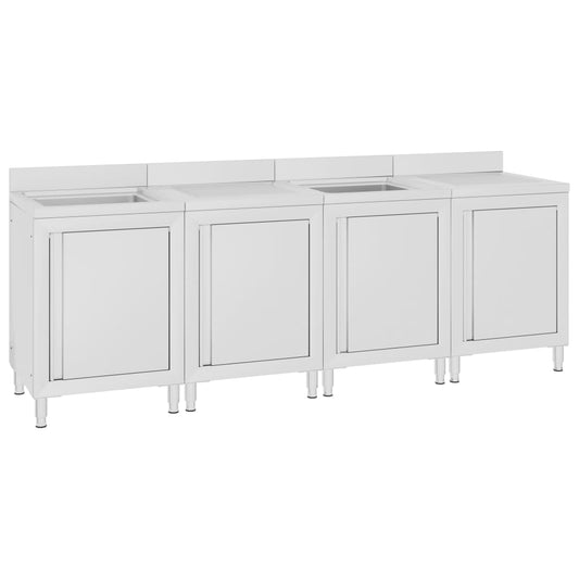 Mobiletto da Cucina con Lavandino in Acciaio Inox 240x60x96 cm - homemem39