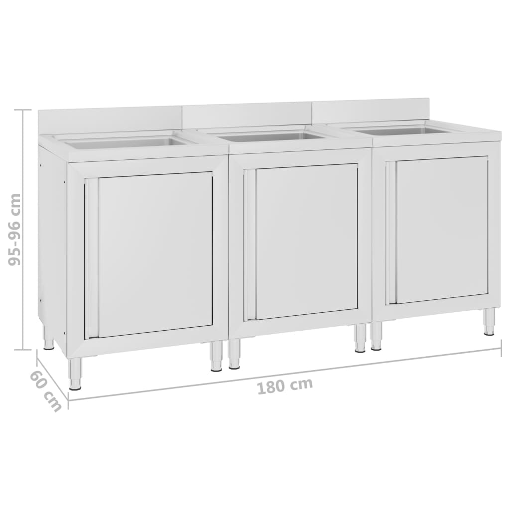 Mobiletti da Cucina con Lavandino 3 pz in Acciaio Inox - homemem39