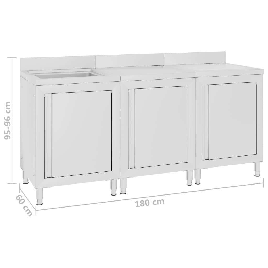 Mobiletto da Cucina con Lavandino in Acciaio Inox 180x60x96 cm - homemem39