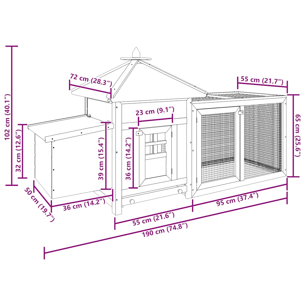 Pollaio con Casetta Nidificazione Grigio 190x72x102 cm in Abete