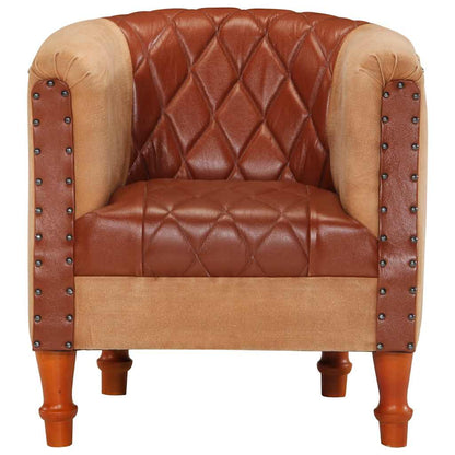 Poltrona a Pozzetto Marrone Vera Pelle e Legno Massello Mango - homemem39