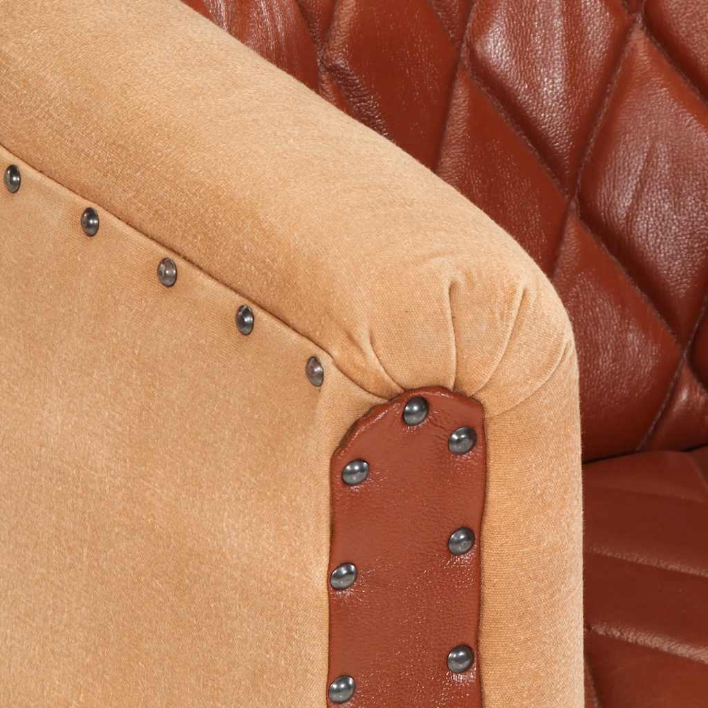 Poltrona a Pozzetto Marrone Vera Pelle e Legno Massello Mango - homemem39