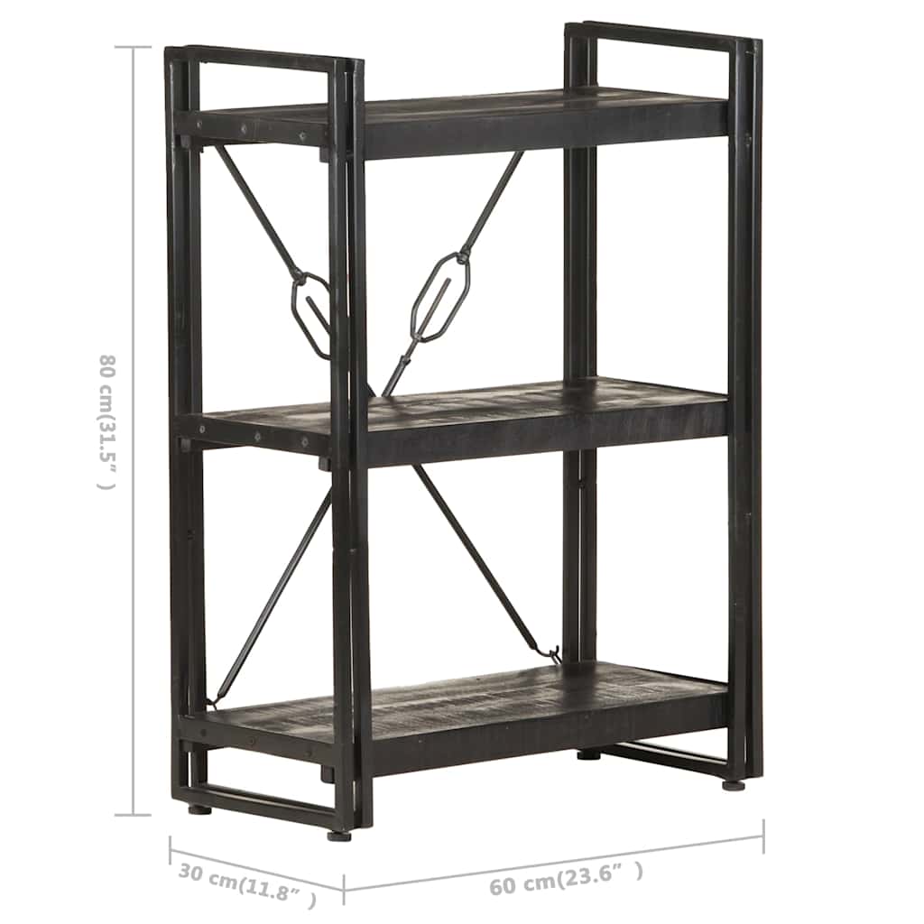 Libreria a 3 Ripiani 60x30x80cm Nero in Legno Massello di Mango