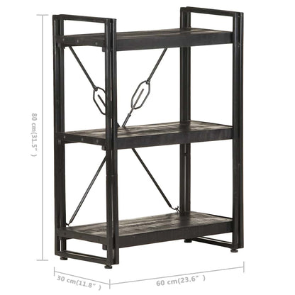 Libreria a 3 Ripiani 60x30x80cm Nero in Legno Massello di Mango