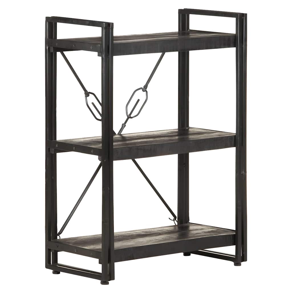 Libreria a 3 Ripiani 60x30x80cm Nero in Legno Massello di Mango