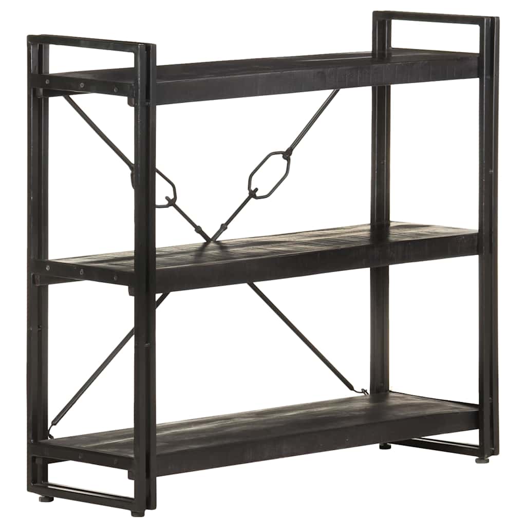 Libreria a 3 Ripiani 90x30x80cm Nero in Legno Massello di Mango | homemem39