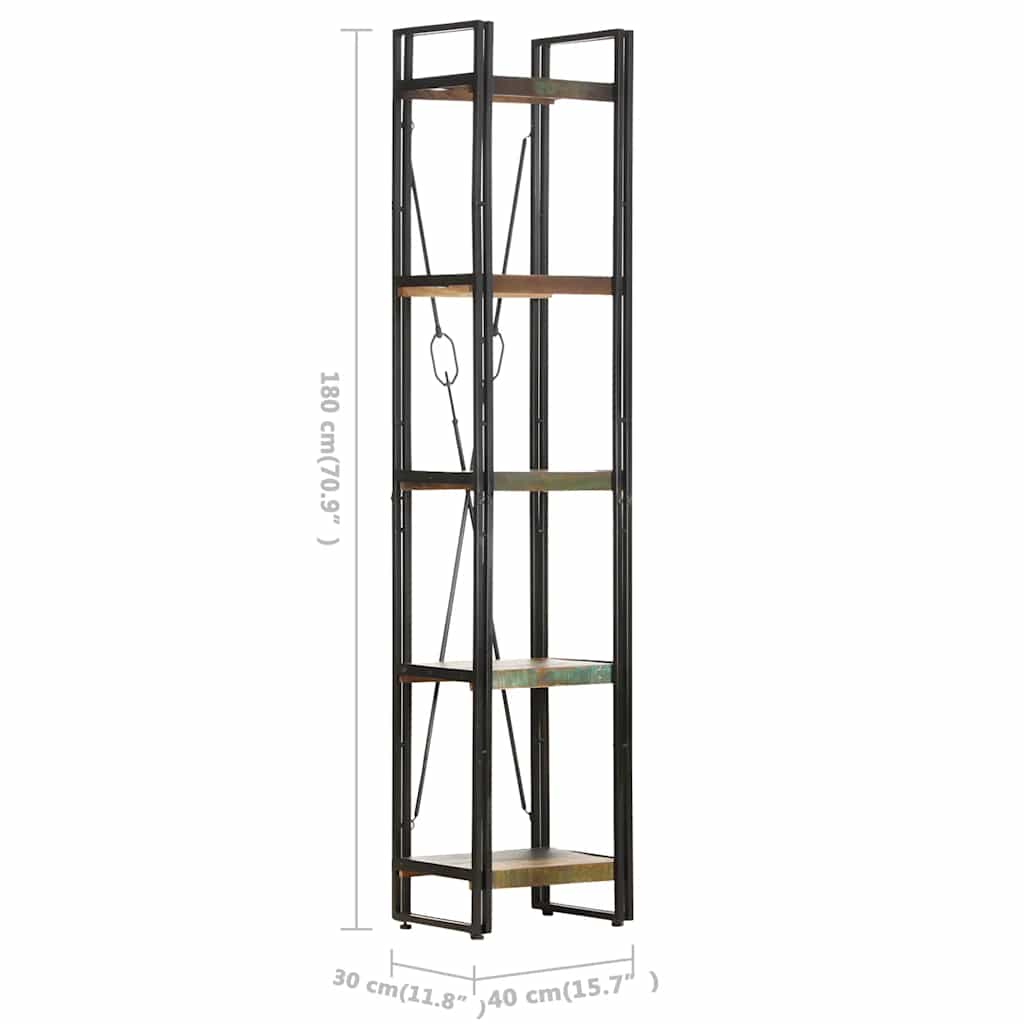 Libreria a 5 Ripiani 40x30x180cm in Massello di Recupero | homemem39