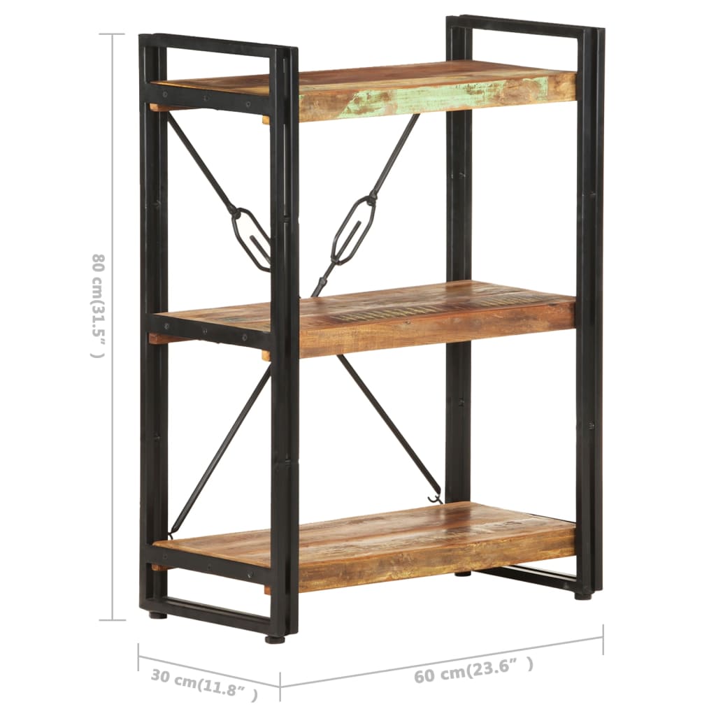 Libreria a 3 Ripiani 60x30x80 cm in Massello di Recupero | homemem39