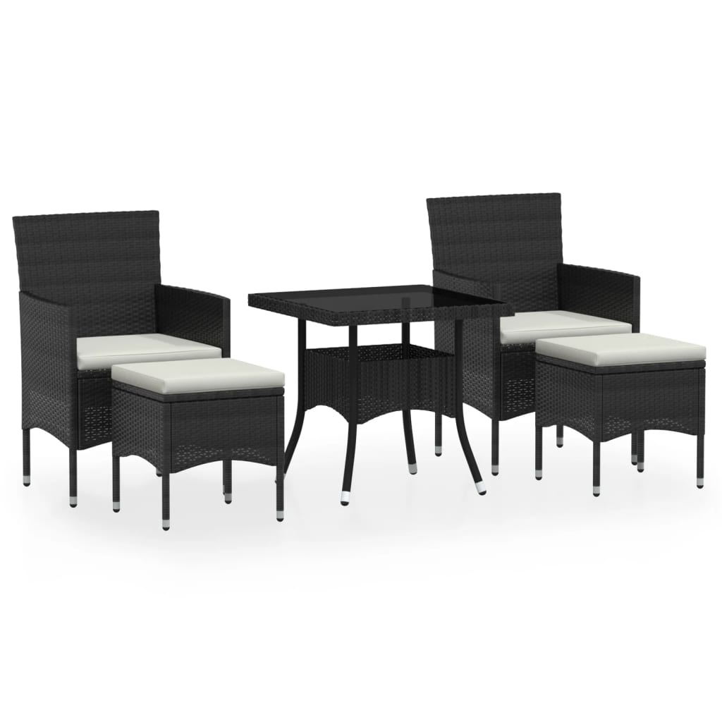 Set da Pranzo per Giardino 5 pz Polyrattan Vetro Temperato Nero - homemem39