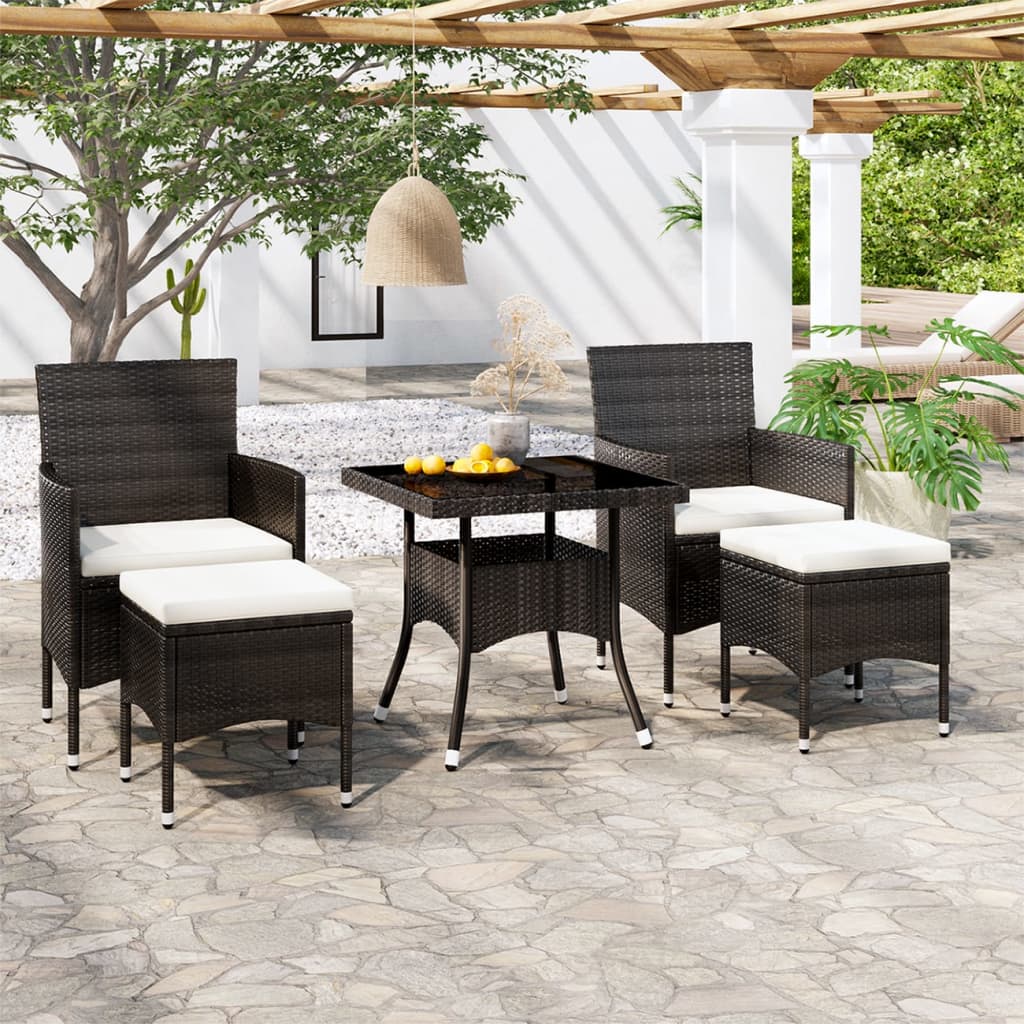 Set da Pranzo per Giardino 5 pz Polyrattan Vetro Temperato Nero - homemem39