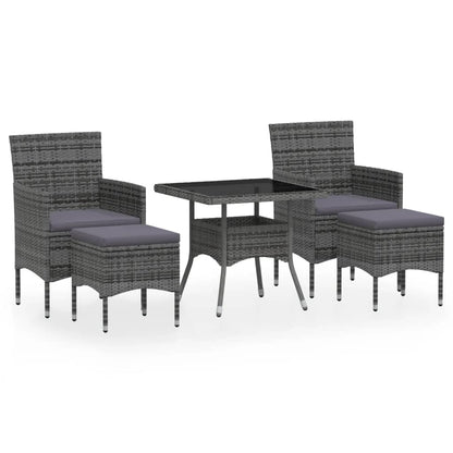 Set Pranzo da Giardino 5 pz Polyrattan e Vetro Temperato Grigio - homemem39
