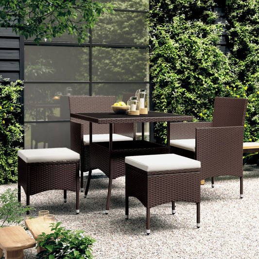 Set da Pranzo per Giardino 5 pz in Polyrattan Marrone - homemem39
